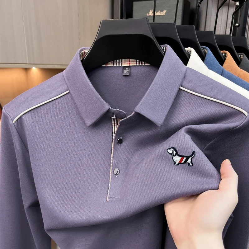 Luxuriöses Herren-Poloshirt mit Stickerei-Print, Herbst-Neuheit, einfarbig, langärmelig, mit Kragen, Business-Casual-Herrenbekleidung – Detail 7