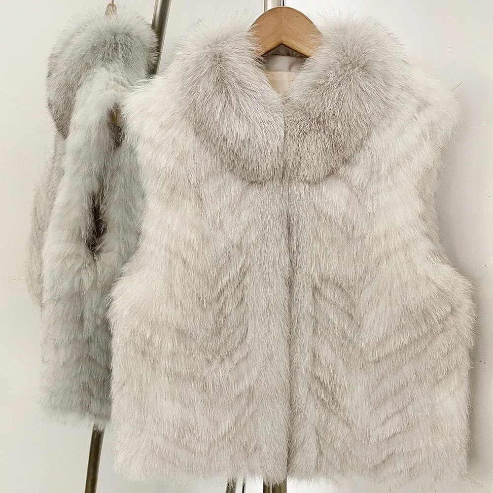 OFTBUY Echte Fuchsfellweste für Damen, Stehkragen, ärmellos, echtes Fuchsfell, neues luxuriöses, dickes, warmes Winter-Fellweste für Damen – Detail 15