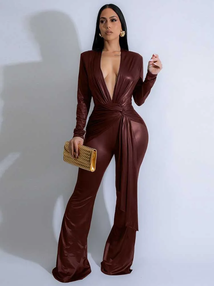 Jumpsuits Women Fashion Party Jumpsuit Deep V Neck Spring Jumpsuit Chic and Sexy Full Length Jumpsuits Wholesale Dropshipping