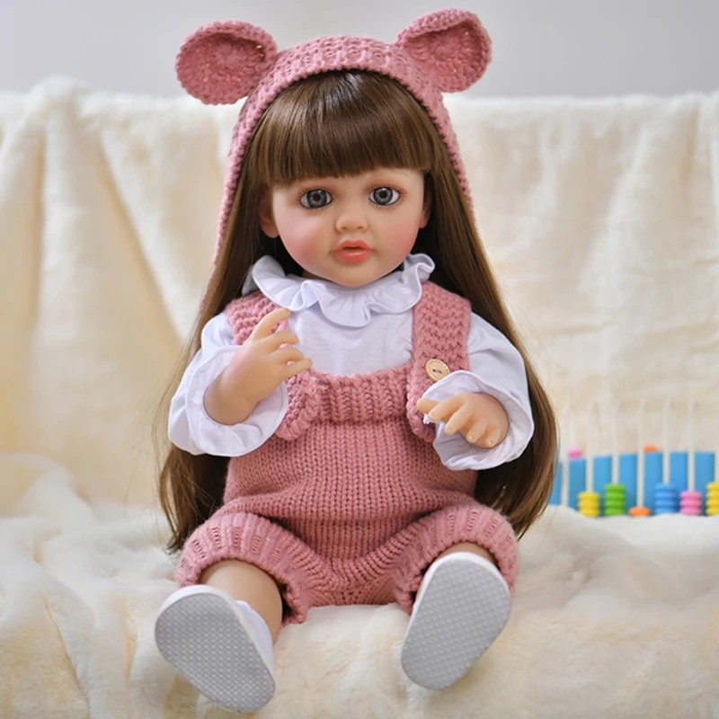 

Full Soft Silicone 55cm Lifelike Reborn Baby Girl Doll New 22 Inch Long Brown Hair Realistic Princess Toddler Bebe Birthday Gift