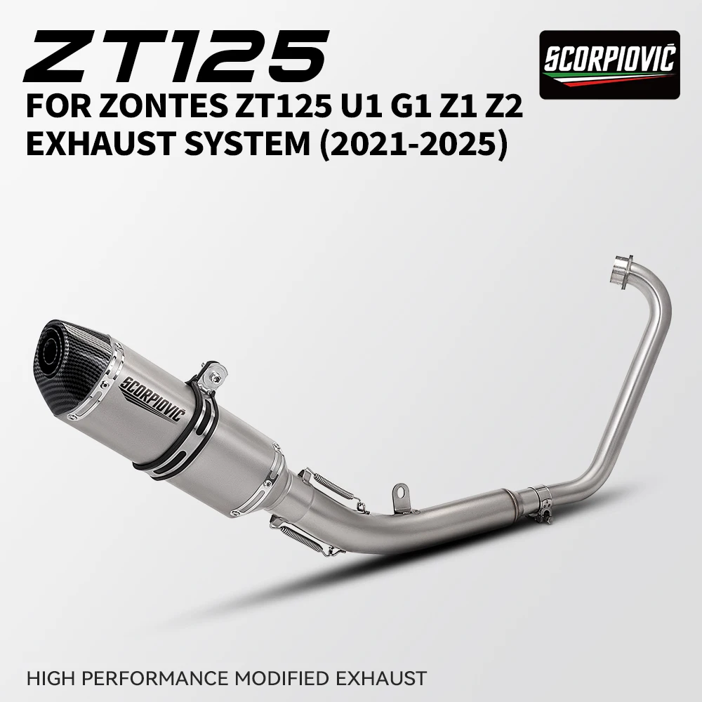 Sistema Completo de Escape para Motocicleta, Coletor de Escape Conecta Silenciador Hexagonal com DB Killer para Zontes ZT125 U1 G1 Z1 Z2 2021-2025