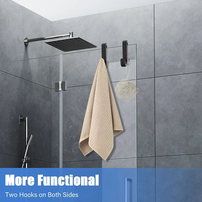2pcs Bathrobe Hanger Shower Room Glass Over Door Hanging Hooks Punch-free Waterproof Towel Hanger Metal S-Shape Bath Towel Hooks image 5
