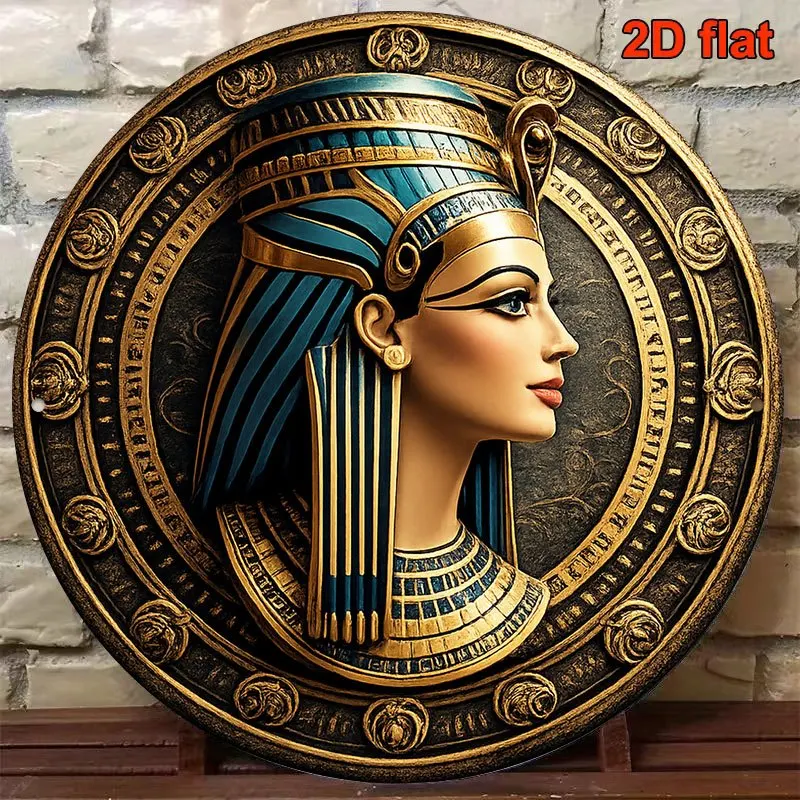 2D Flat - 1pc 8*8In/20X20Cm 2D Flat Round Sign, Vintage Plaque about Cleopatra, Ancient Egyptian Queen Decorative Sign, Suitable