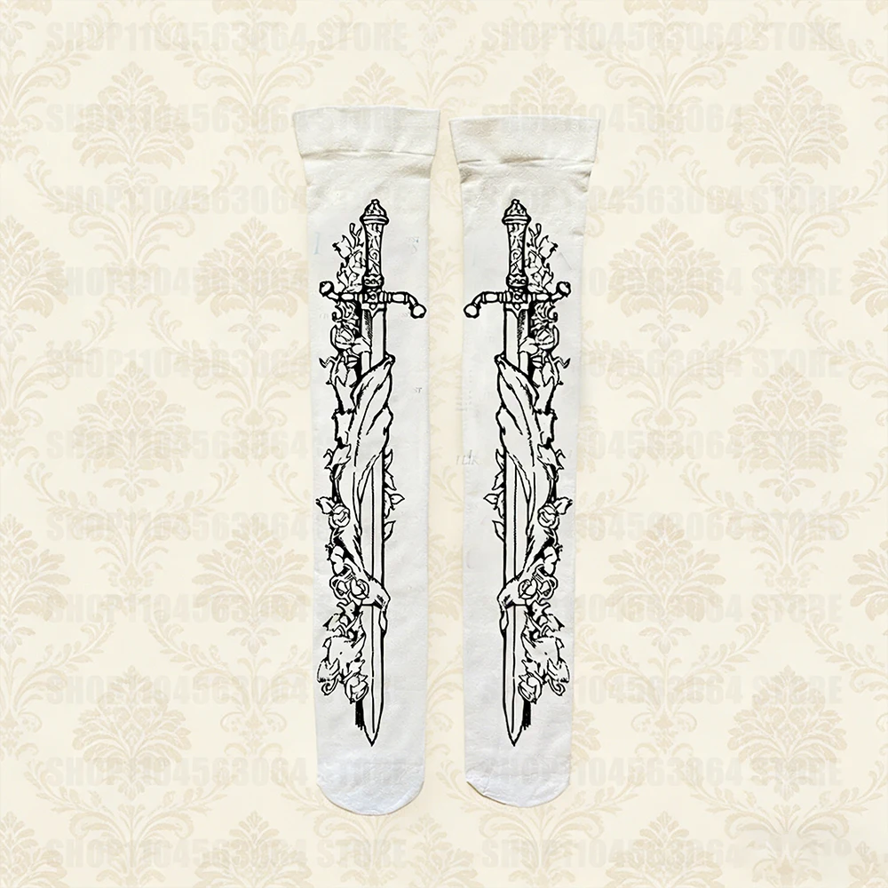 Lolita Knee Socks Retro 2000s Emo Girls Classic Y2K Style Geometric Pattern Printed Women's Sexy Fashion Hip Hop Street Knee Soc