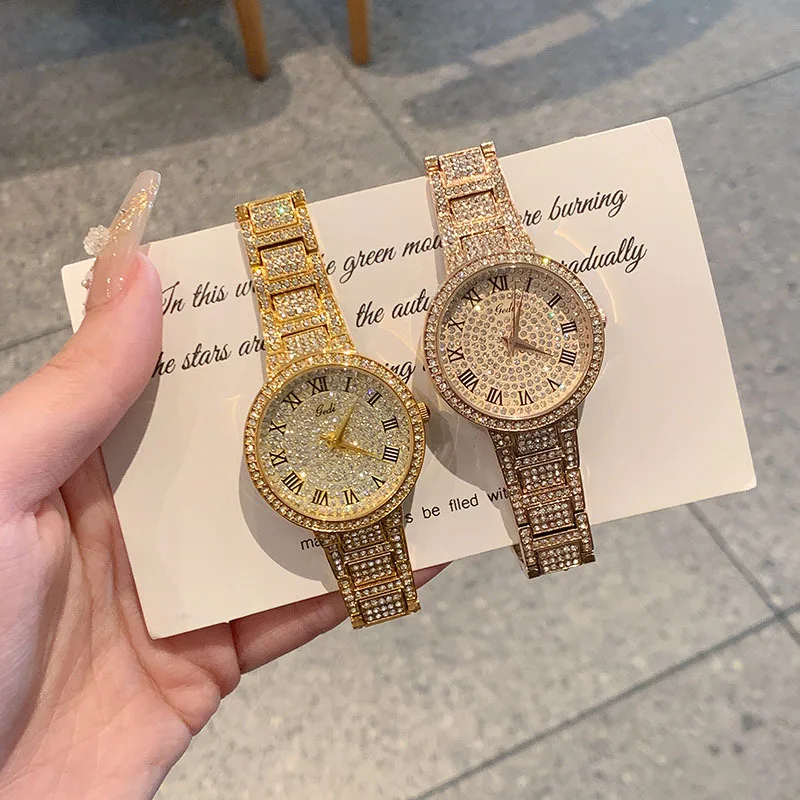 New Luxury All Diamond Women's Watch with Fashionable Shiny Steel Strip Waterproof Quartz Watch for Wife Gift