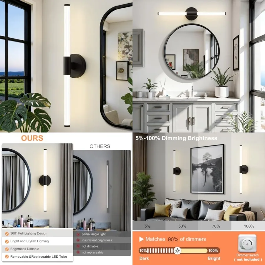 Dimmable LED Bathroom Vanity Lights 360° Full Lightg Bathroom Light Fixtures Over Mirror Vanity Light Bar Modern Wall Sconce 40