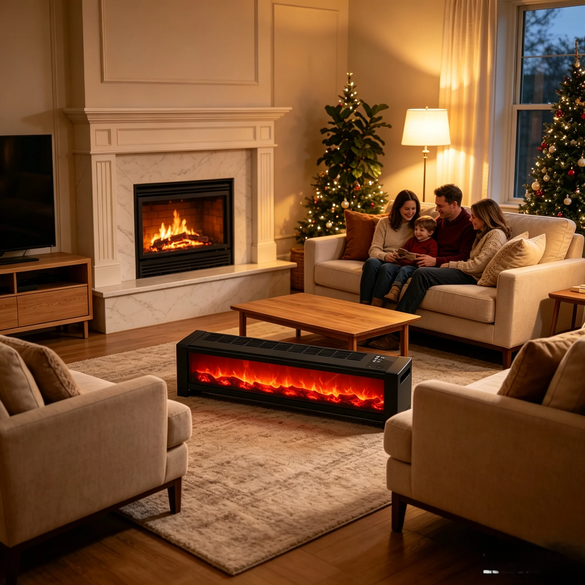 Baseboard Electric Fireplace Heater, Realistic LED Simulated Flame Effect Space Heater, Touch Control Timer Adjustable Heating Modes, Indoor Winter Warmer for Living Room Christmas Home Decor