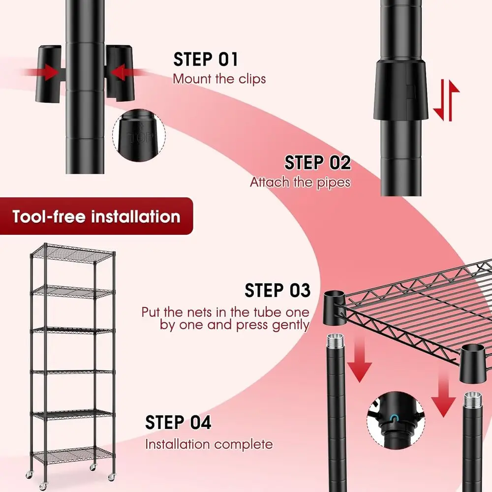 6-laags heavy-duty rollende draadplanken, 14x24x71, capaciteit van 750 lbs, ruimtebesparend opbergrek voor garage, kast, keuken