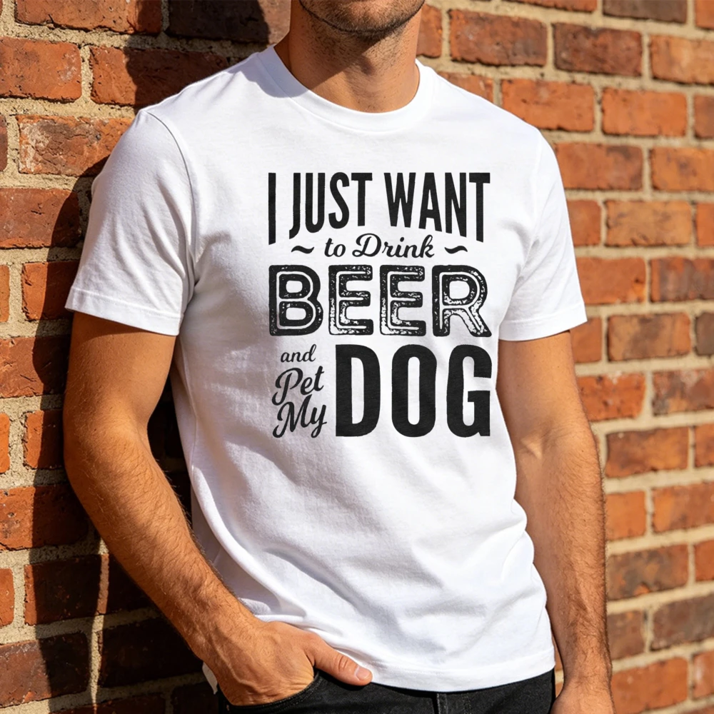Casual Men T-Shirt Beer And My Dog Print Cotton Regular Fit For Daily Wear Gift Idea For Dog Lovers