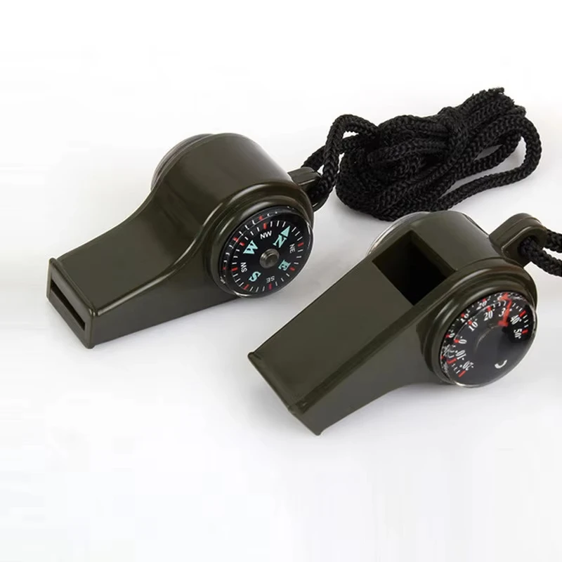 3 in1 التخييم المشي لمسافات طويلة الطوارئ بقاء والعتاد صافرة البوصلة ميزان الحرارة في الهواء الطلق تحتاج الجيش الأخضر اللون بحبل