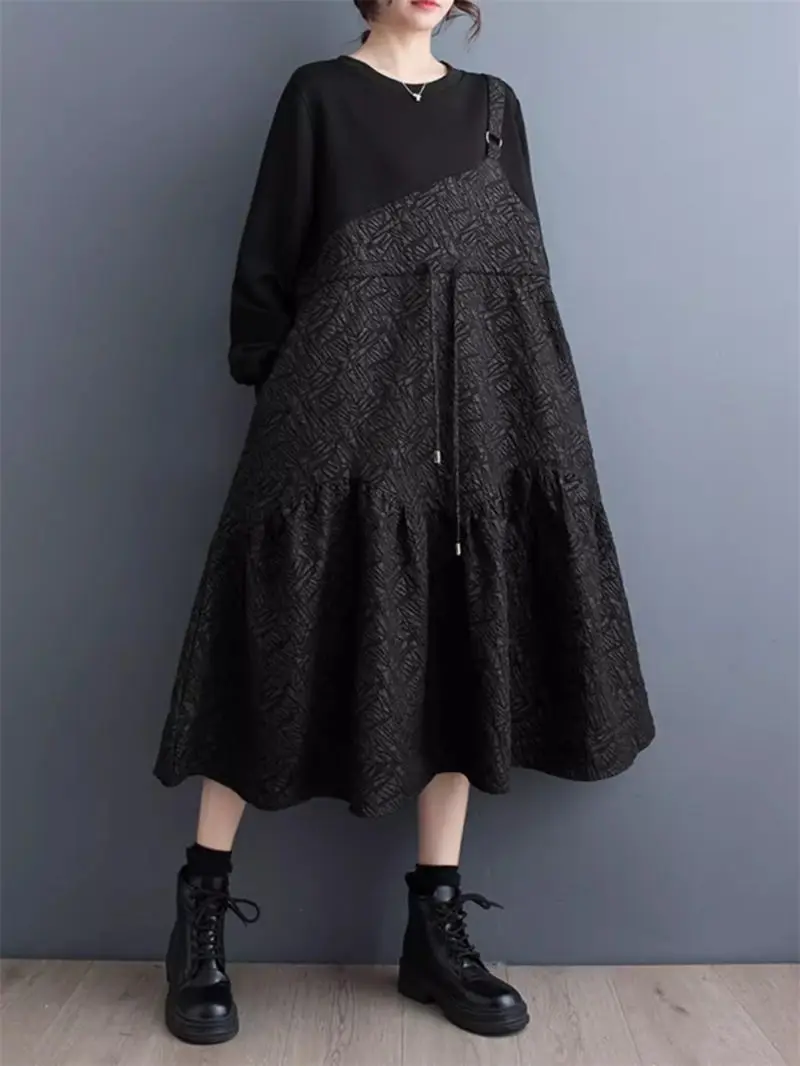 Spring 2024 Korean Style Versatile Heavy Industry Embroidered Dress For Women Dark Wind Large Size Fashion Spliced Dress Z4986