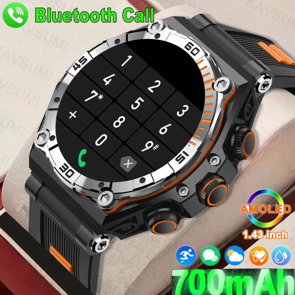 

New Men Bluetooth Call 1.43Inch AMOLED Screen 700mAh Battery Smart Watch Blood Oxygen Heart Rate Monitor Women Sport Smartwatch