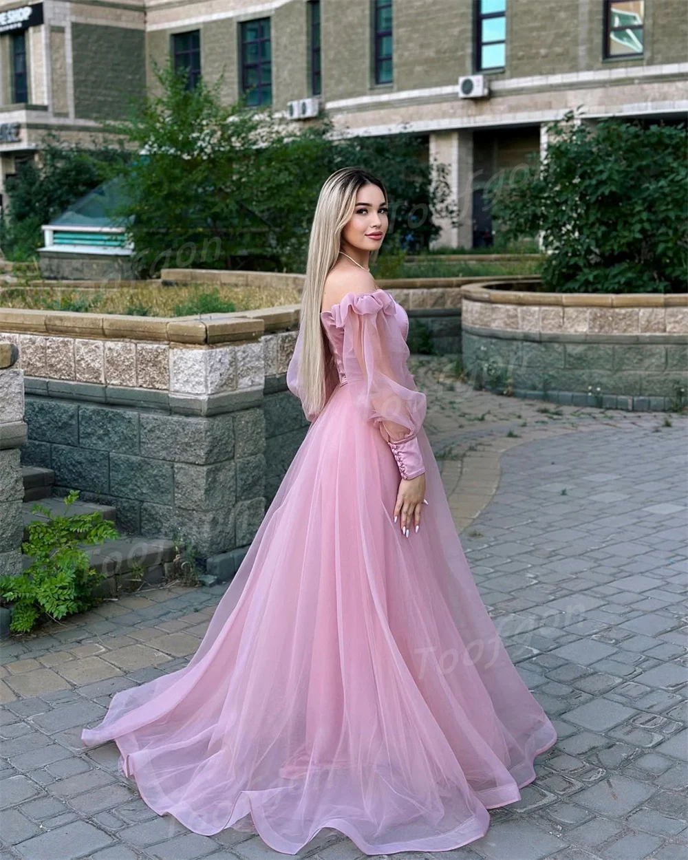 Toofgon Sweet Organza Light Purple Evening Dresses Long Puff Sleeve Formal Party Gown Customized Women Sweep Long Prom Dress