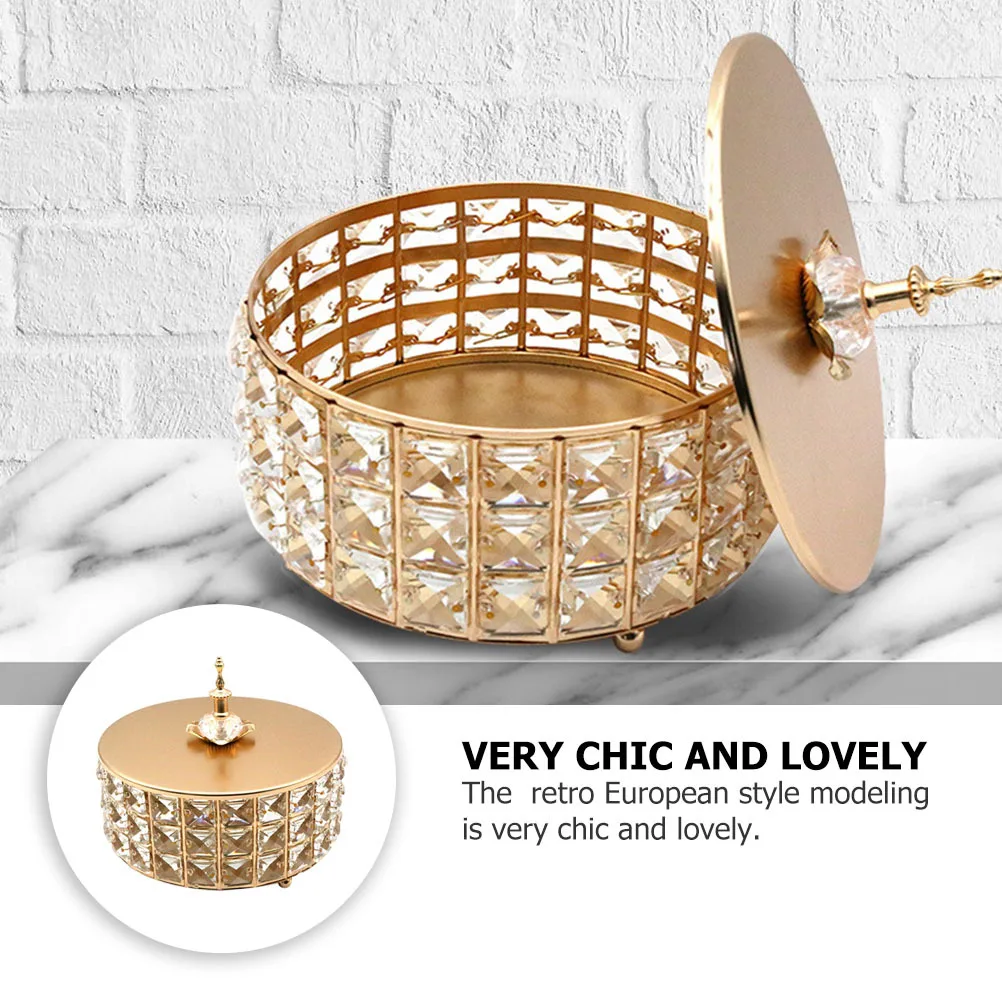 1Pcs Glass Candy Jar Fruit Tray Golden Lid Retro European Style Multipurpose Storage Container for Home Kitchen Use