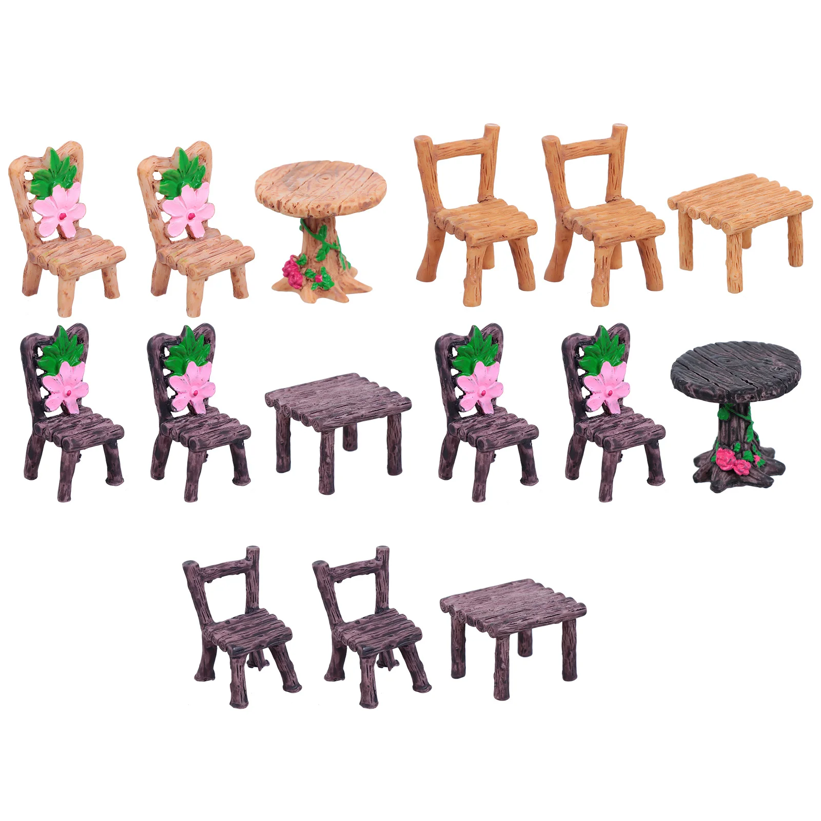 5Sets Miniature Furniture Decor Resin Table Chairs Set for Home Office Desk Decoration Kids Gift Fairy Garden Accessories