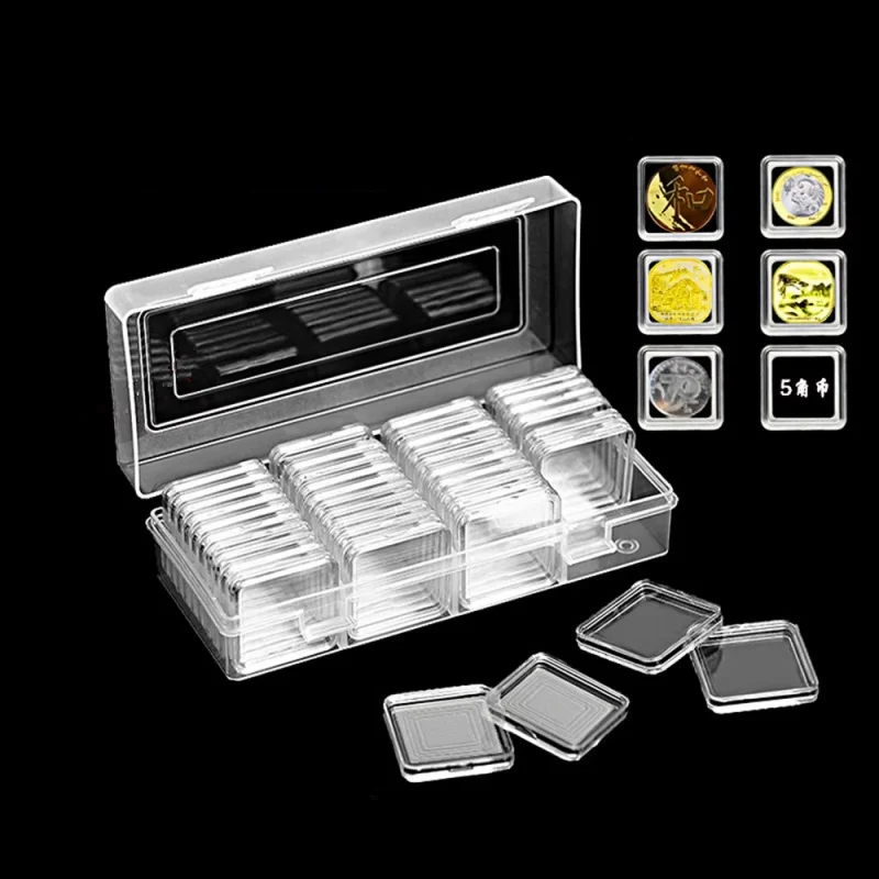 40 Pcs Commemorative Coin Square Hard Plastic Capsules Holder