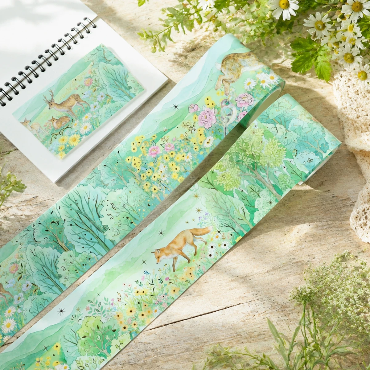 2m/Roll Golden foil Spring Countryside PET Tape Forest Wildlife Floral Decorative Tape For Sticker Scrapbooking Journal