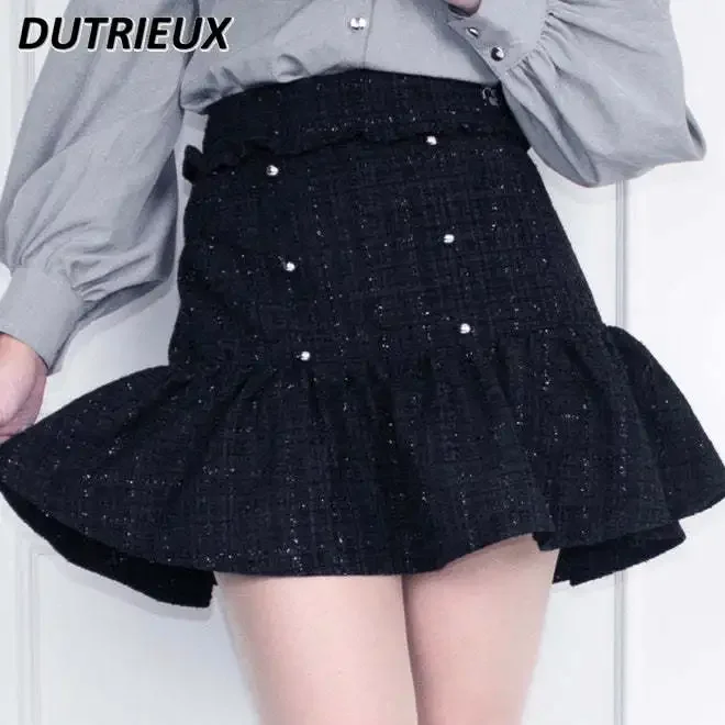 Japanese Landmine Sweet Girl Embroidered Lotus Leaf Edge Anti-light Skirt Versatile High Waist Bright Silk Tweed Short Skirts