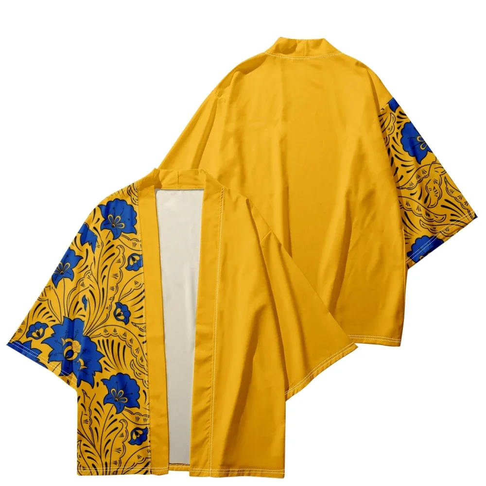 Japanese Kimono For Men/Women Summer Floral Pattern Traditional Short Sleeves Beach Shirt Harajuku Bathrobes Kimono Mujer