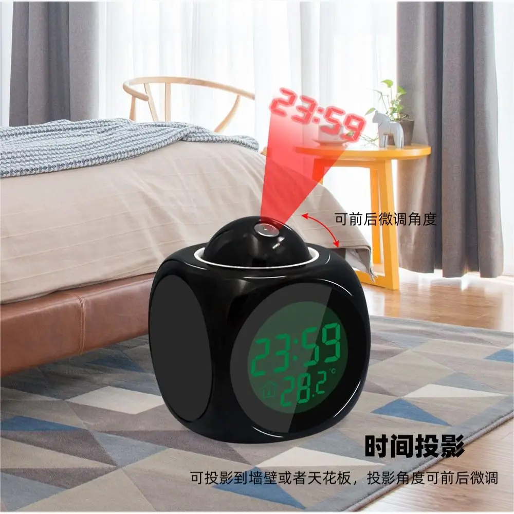 Night Light Temperature Indicators Voice Broadcast LED Alarm Clock Projection Clock Ceiling LCD Clock Home Decoration