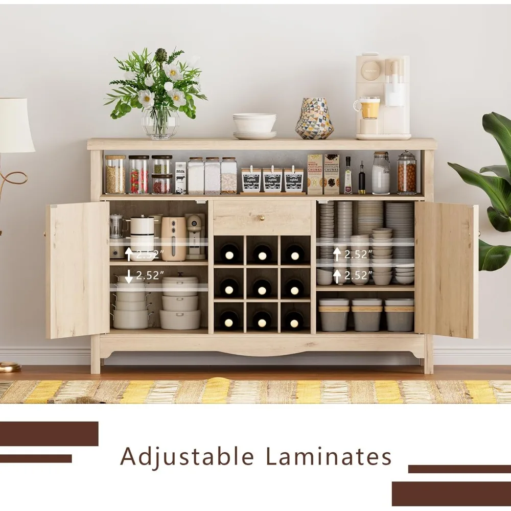 خزانة مشروبات مقاس 45.7 بوصة، خزانة بوفيه جانبية لبار القهوة المنزلي في المزرعة مع 9 رفوف نبيذ وبابين للمطبخ، Li