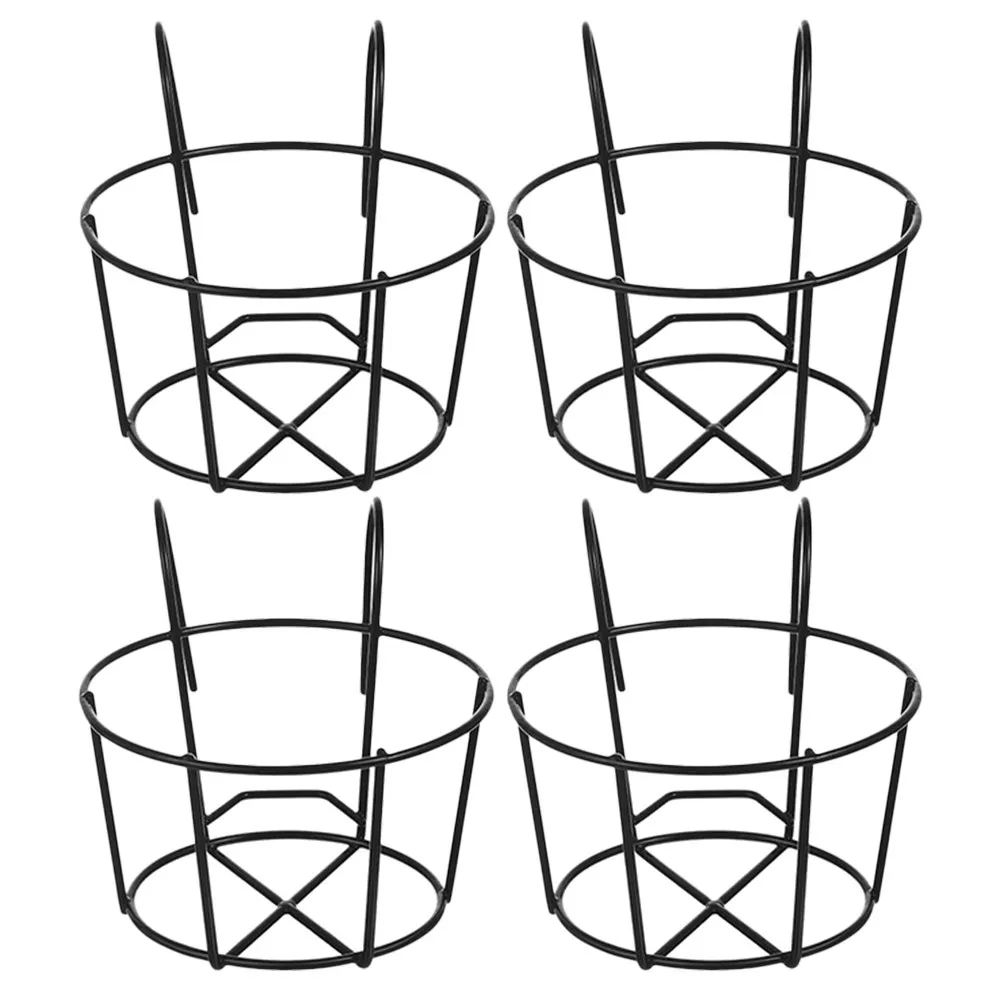 4Pcs Iron Hanging Flowerpot Rack Round Planter Basket for Outdoor Garden Patio Balcony Decorative Plant Holder Display Stand view 6