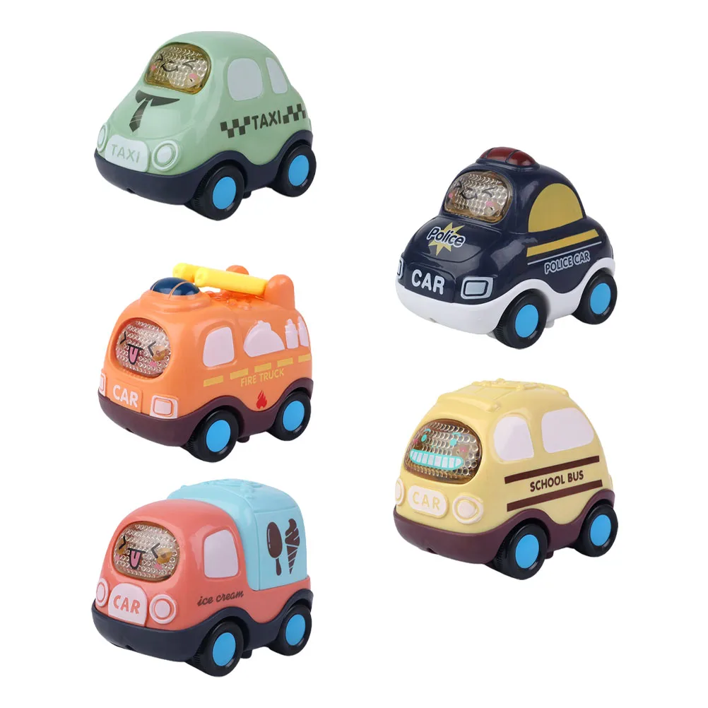 

5pcs Cartoon Toys Children Car Playthings Inertia Moving Safe Kids Playthings Small Vehicle Models Non Remote Control