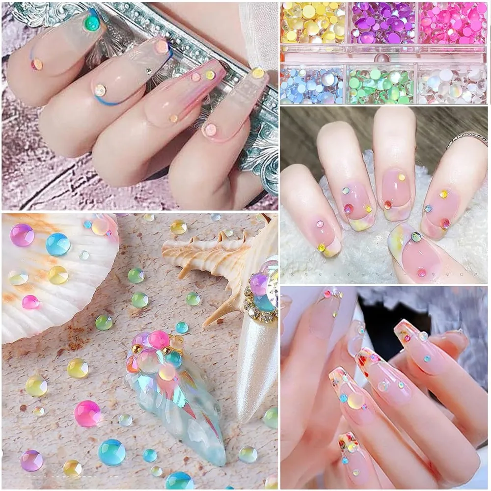 1 กล่อง Macaron Bubble 3D แก้วคริสตัลเล็บ Charms ขนาดผสม Sparkly Mermaid เล็บลูกปัดที่มีสีสัน Flatback เล็บเครื่องประดับ