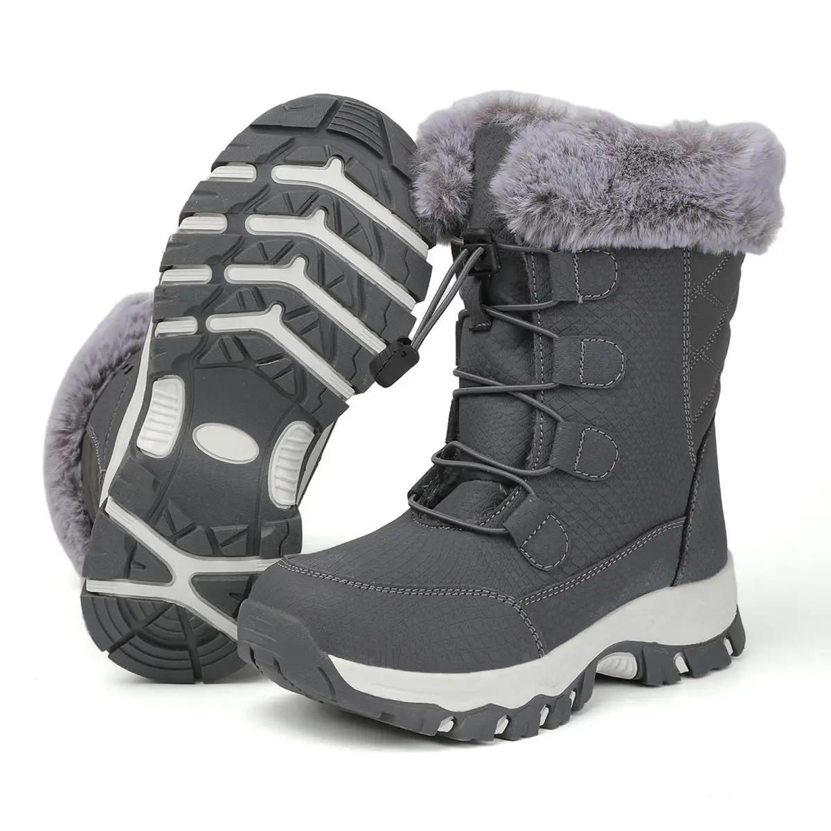 Womens Winter Snow Boots Waterproof Shoes Walking Comfortable Hiking Tennis Booties Furry Mid Calf Warm Lightweight