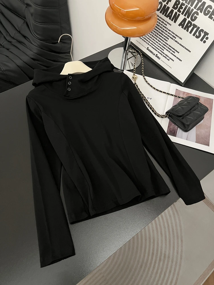 

Свободная женская толстовка с капюшоном Long Sve, хлопковая толстовка, осень-зима, большие размеры, утягивающий базовый слой, корейский топ