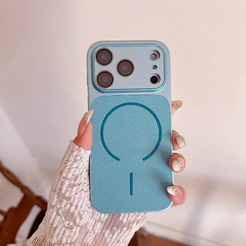 Luxury Leather Textured Big Window Magnetic Phone Case for IPhone 18 17 16 15 14 13 Pro Max 17 Air for Magsafe Shockproof Cover