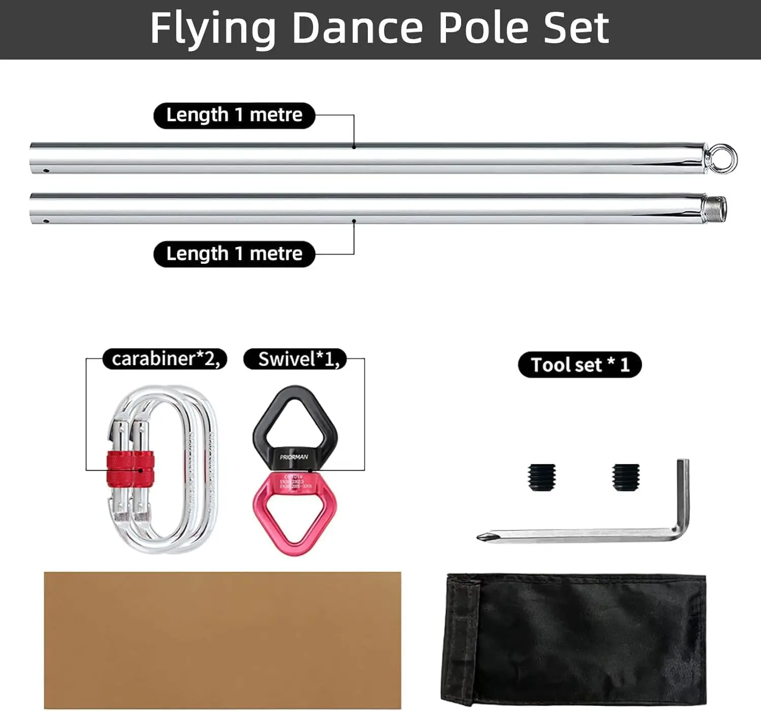 

PRIOR FITNESS 2m Aerial Flying Pole, SGS Certified 200kg Load Suspension Dance Pole with Hardware for Home Club