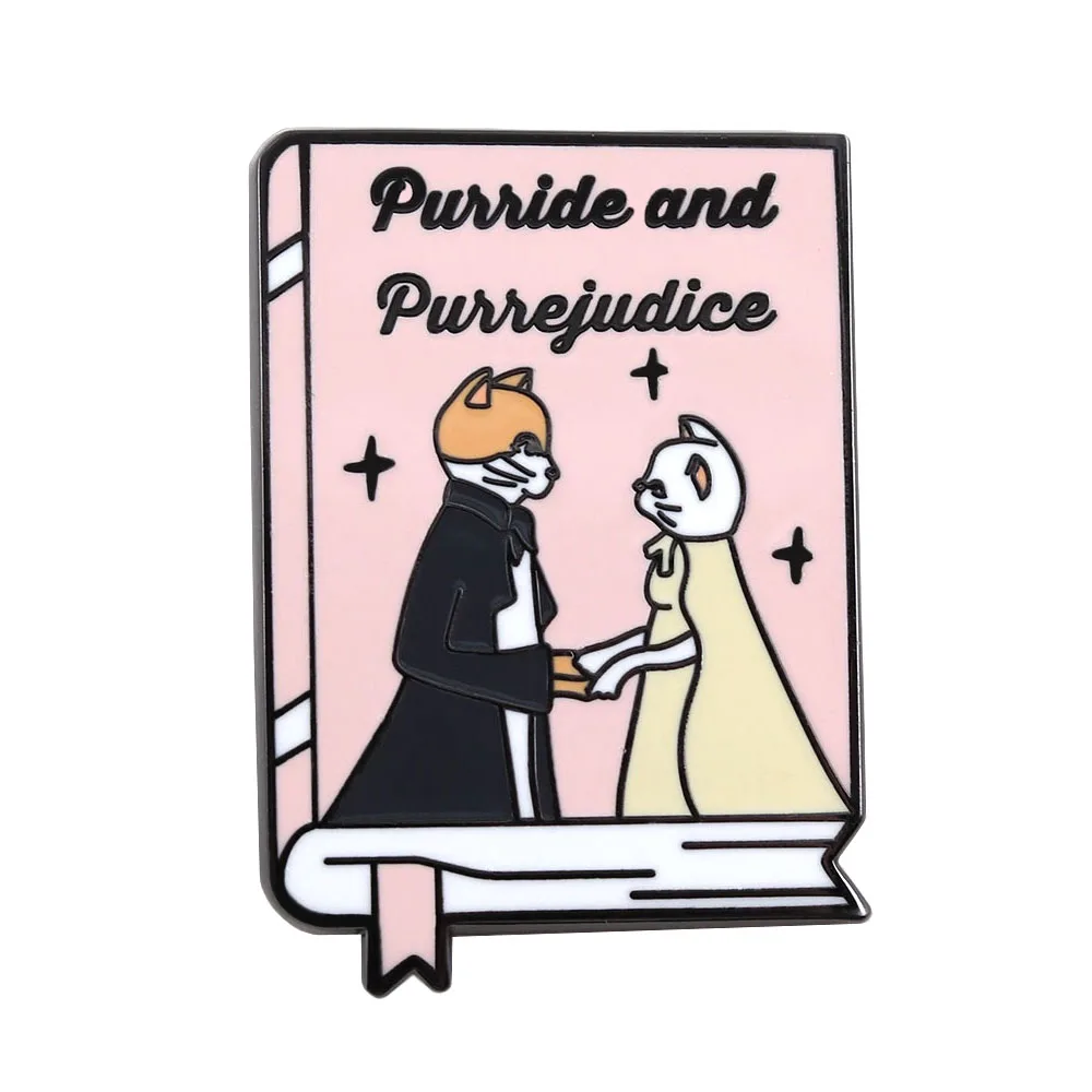 Niedliche rosa Buch-Emaille-Pin, lustige Katze, romantische Geschichtenbuch-Brosche, Jane Austen Buchliebhaber-Abzeichen, Literatur-Schmuckgeschenk für Katzenmütter – Detail 3
