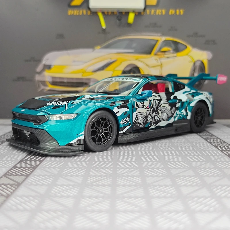 

CCA 1:24 simulation Ford Mustang GT3 WASA co branded alloy car model, doors and hood can be opened with sound and light car