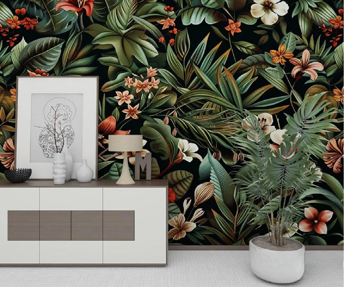 Customize any size wallpaper American tropical plant flower leave living room sofa TV background wall decoration painting
