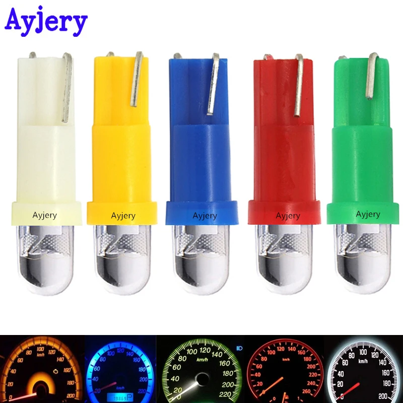 

AYJERY 100 PCS 12V White Blue Red T5 Socket LED Bulbs With Wedge Base For Dashboards(Gauge Bulbs) Convex Lens Instrument Lights