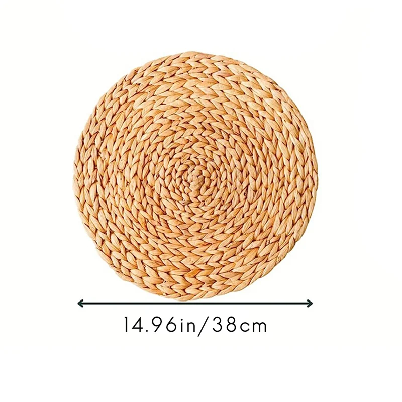 Round Woven Placemats, Natural Water Hyacinth Placemats, Wicker Placemats, Braided Straw Rattan Table Mats 6Pack
