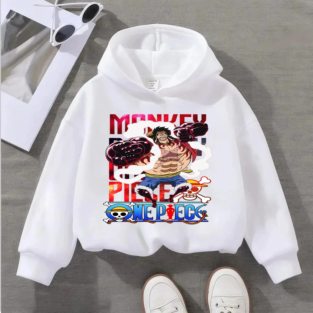 Felpa con cappuccio per bambini One Piece Monkey D. Rufy, felpa stampata con cartoni animati anime, pullover casual in cotone per ragazzi e ragazze, alla moda