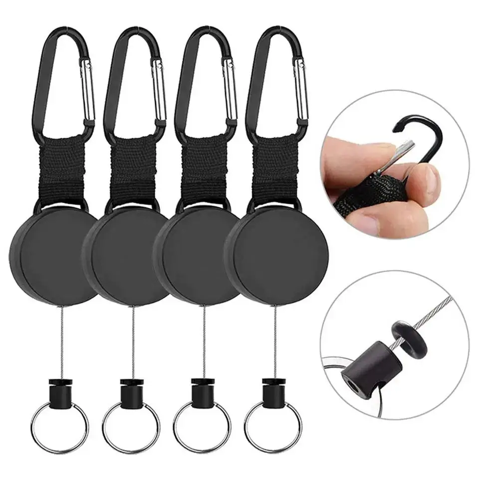 Llavero retráctil con Cable de acero, llavero táctico portátil para exteriores, Cable retráctil de retorno