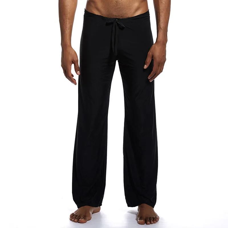 Men Home Pants Sleepwear Solid Color Lace Up Loose Ice Silk Polyester Oversized Pants Yoga Pants Comfortable Breathable Lingerie