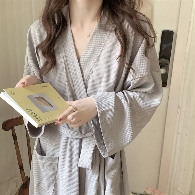 Bathrobe for Women with Belt Long Sleeve Nightdress Pocket Kimono Autumn Robe Pajama Casual Robes Sleepwear Homewear Bathrobes