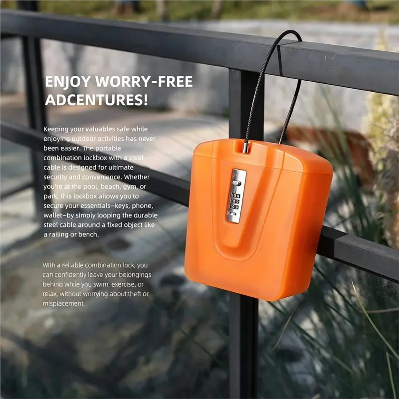 ABVC Portable Beach Bucket Password Storage Box, 3-Digit Combination Lock, Steel Wire Safe Case For Outdoor For Camping Travel