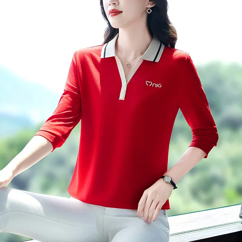 Long Sleeve T-Shirt Ladies POLO Shirt Youth Women's Shirts Pretty Fashion Clothing 2024 Top Woman Tops and Tees Casual Pulovers