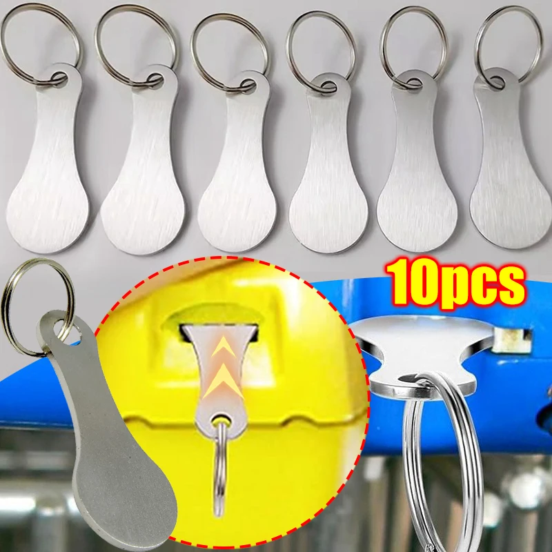 10pcs Shopping Cart Token Hard Portable Key Ring Metallic Stainless Steel Keychain for Key Hook Practical Daily Use Accessories