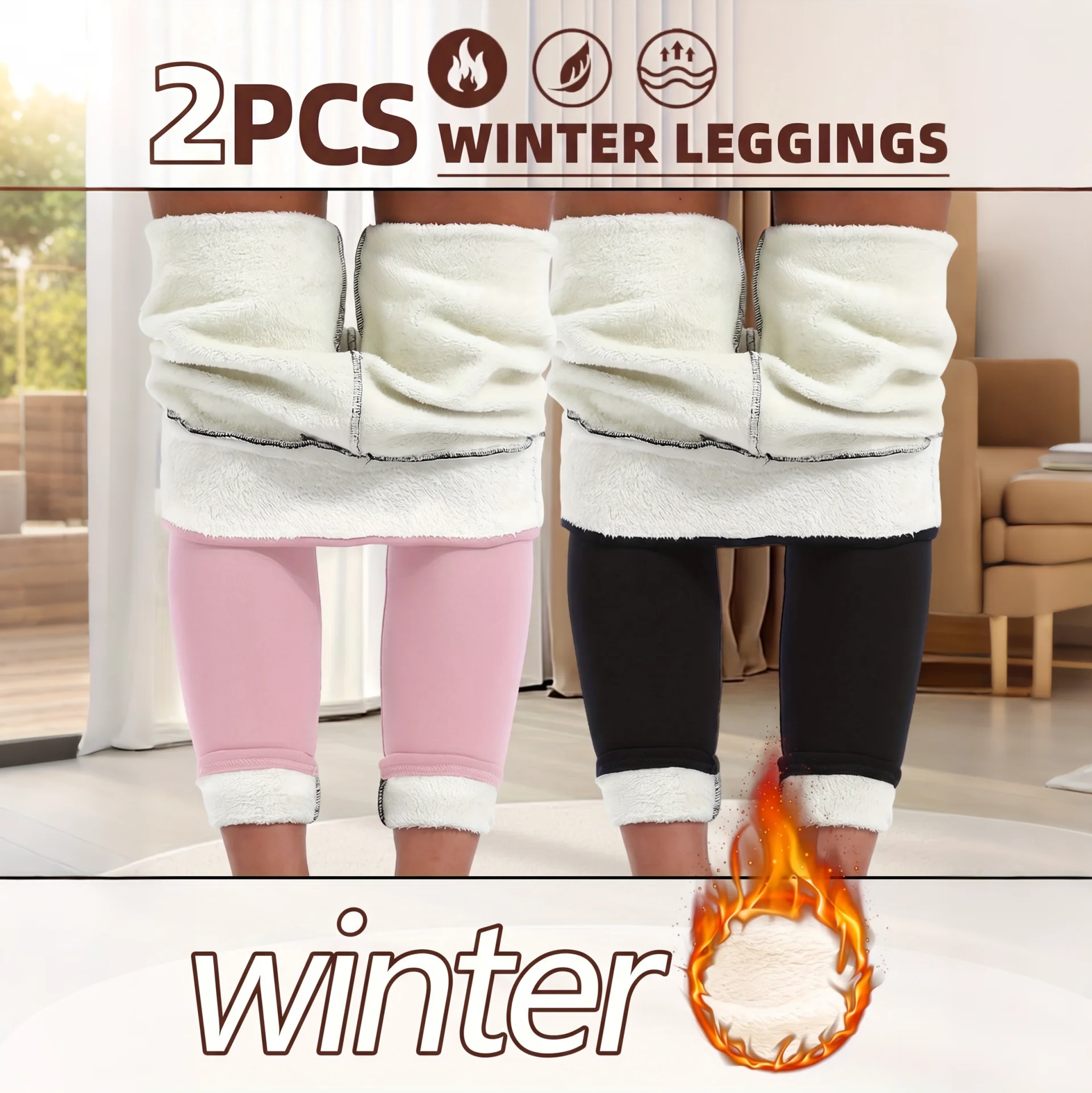 2PCS Fleece Lined Leggings for Women Thermal Autumn/Winter Thick Pants High Waisted Tummy Control Soft Tights Workout Leggings