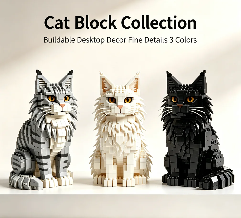 Hand Build DIY Cat Sculpture Detailed Brick Craft Animal Statue Desktop Showcase Ornament Unique Home Decor Collectible Souvenir
