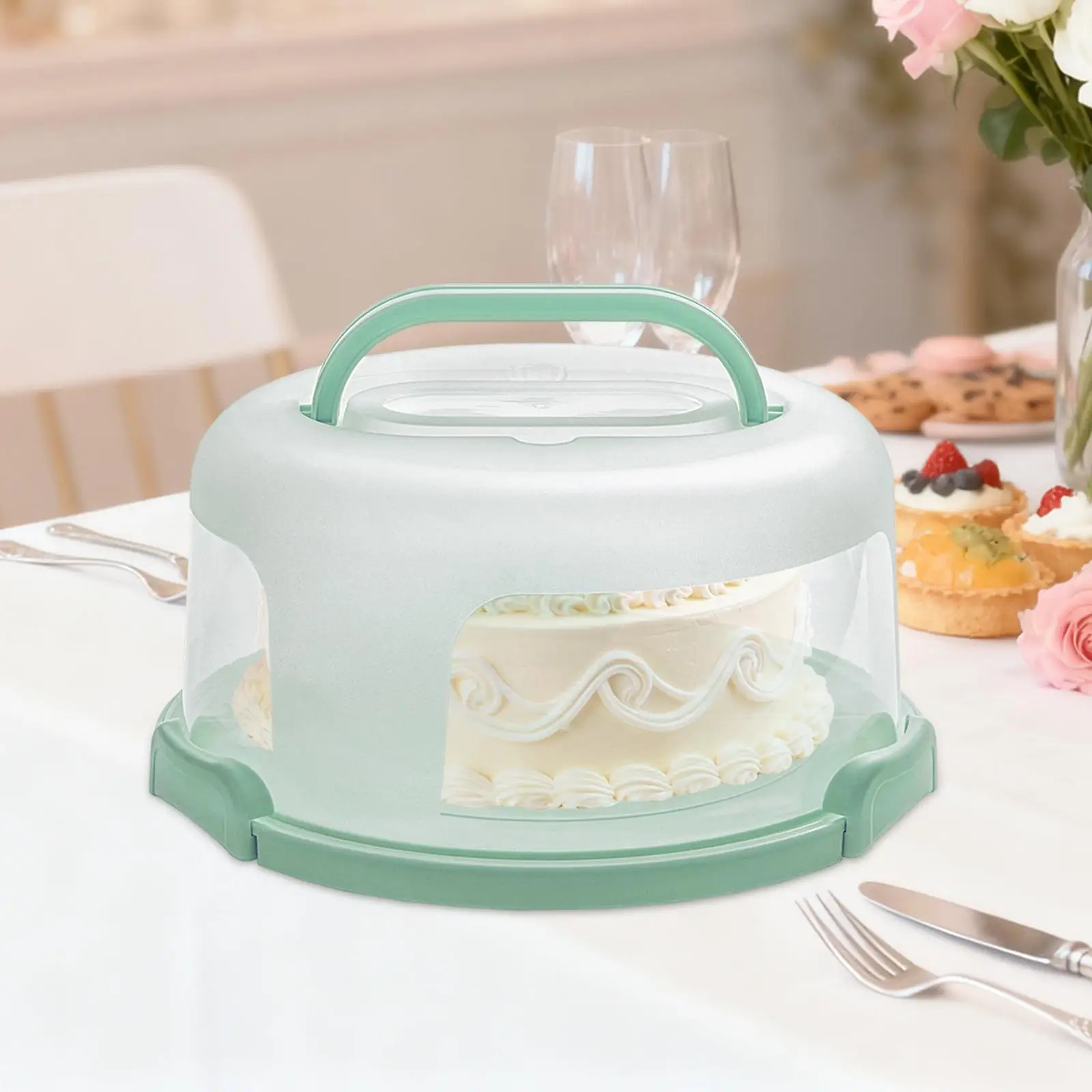 10inch Dome Lid Cake Container with Carrying Handle Cupcake Pie Storage Box Transport Box