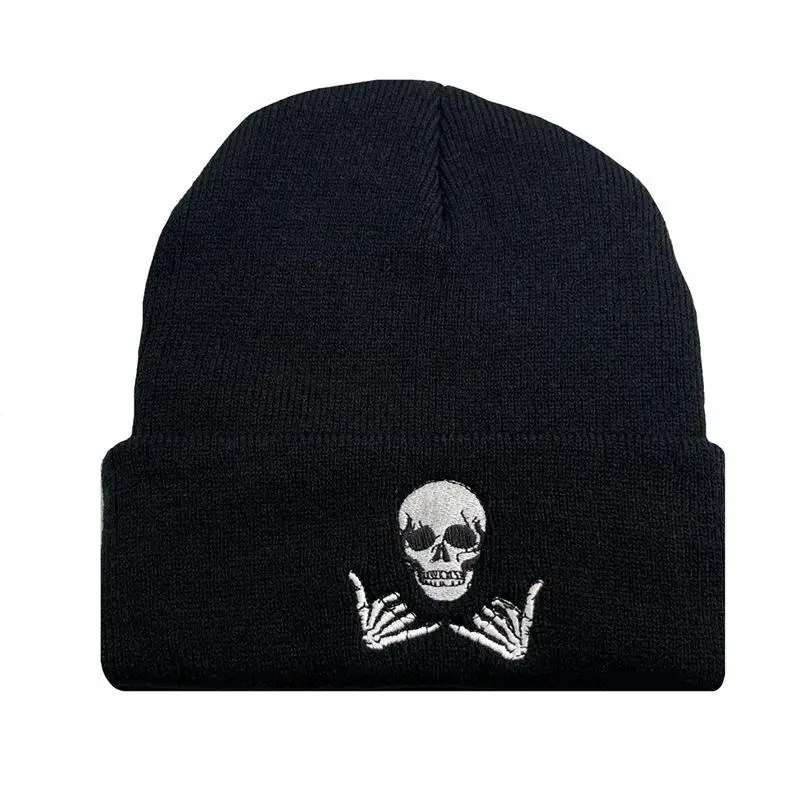 Thick Embroidered Knit Beanie Hat Stretch Warm Unisex Winter Sports Skull Cap Men Women