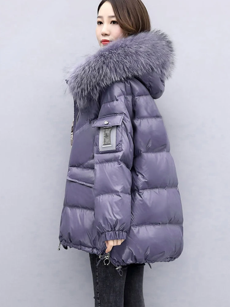 Winter Big Fur Collar 90% White Down Duck Snow Parka Hooded Winter Down Coat Women 90% White Duck Down Jacket Thick Warm Parkas