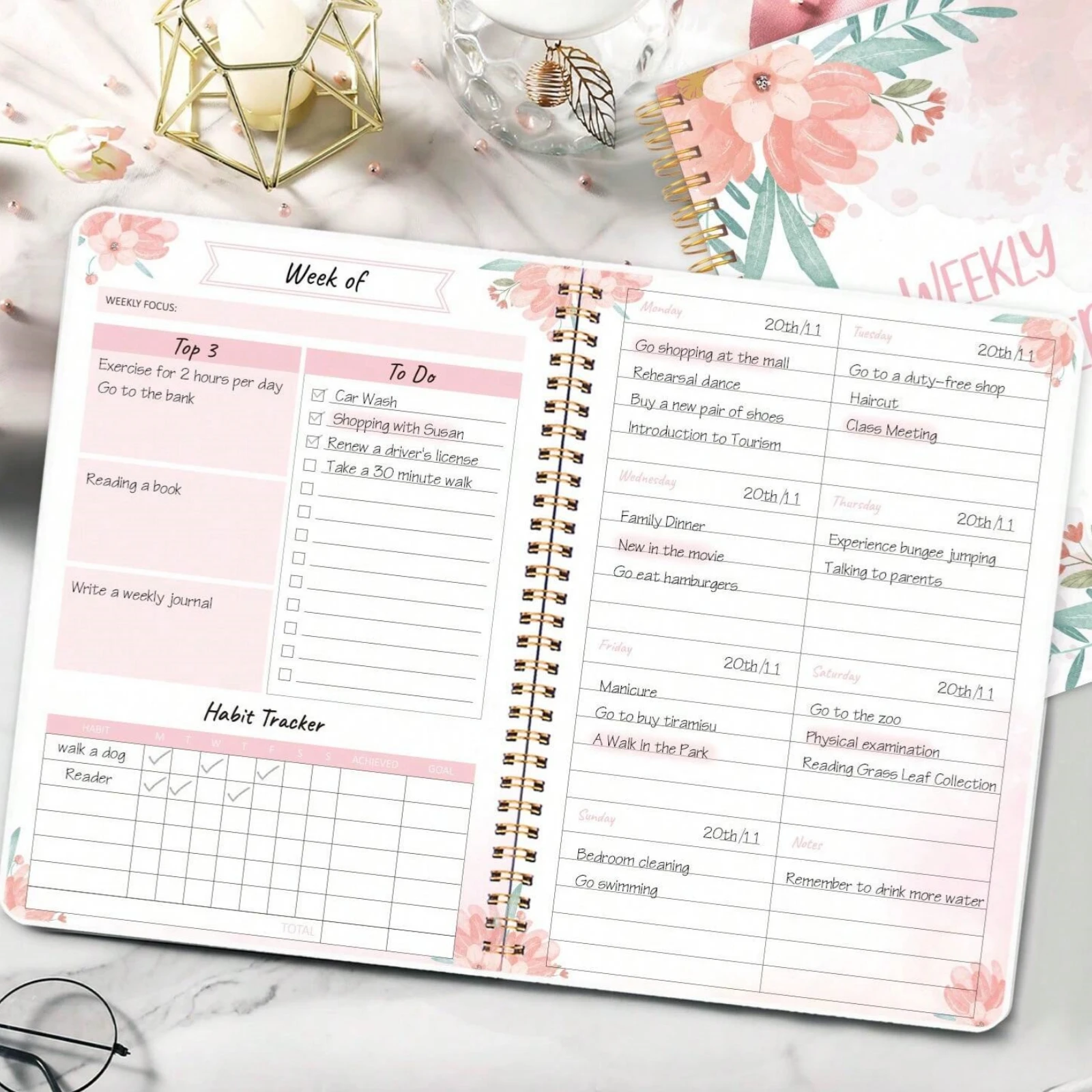 A5 Weekly Planner, Undated Organizer with Weekly Focus, To-Do List, Habit Tracker, Perfect for Work, School, and Productivity